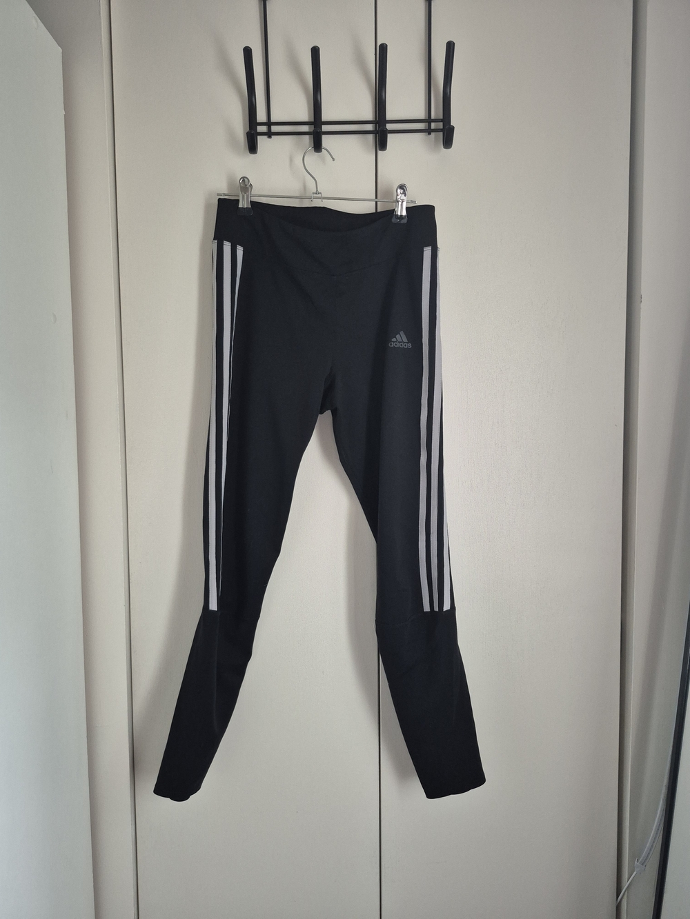 adidas Black Leggings with White Three-Stripes Detail